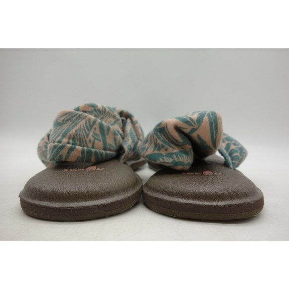 Sanuk Peach Green Stretch Strap Thong Sandals Shoes Women's 9 - Picture 6 of 7